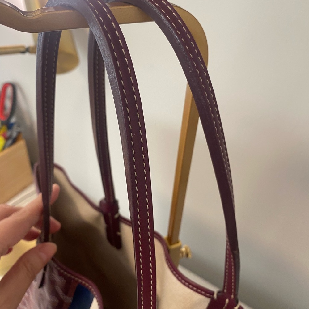 Goyardine Saint Louis Tote PM Bordeaux Personalized with Navy and White Stripe - Picture 11 of 15